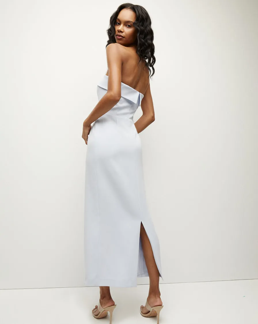 Veronica Beard Dresses>Absol Crepe Strapless Dress in Blue Mist