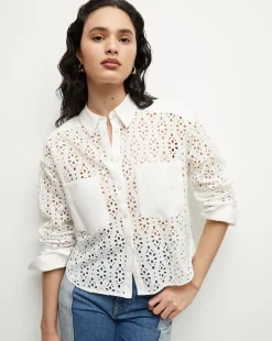 Veronica Beard Tops>Aderes Cotton Eyelet Shirt in