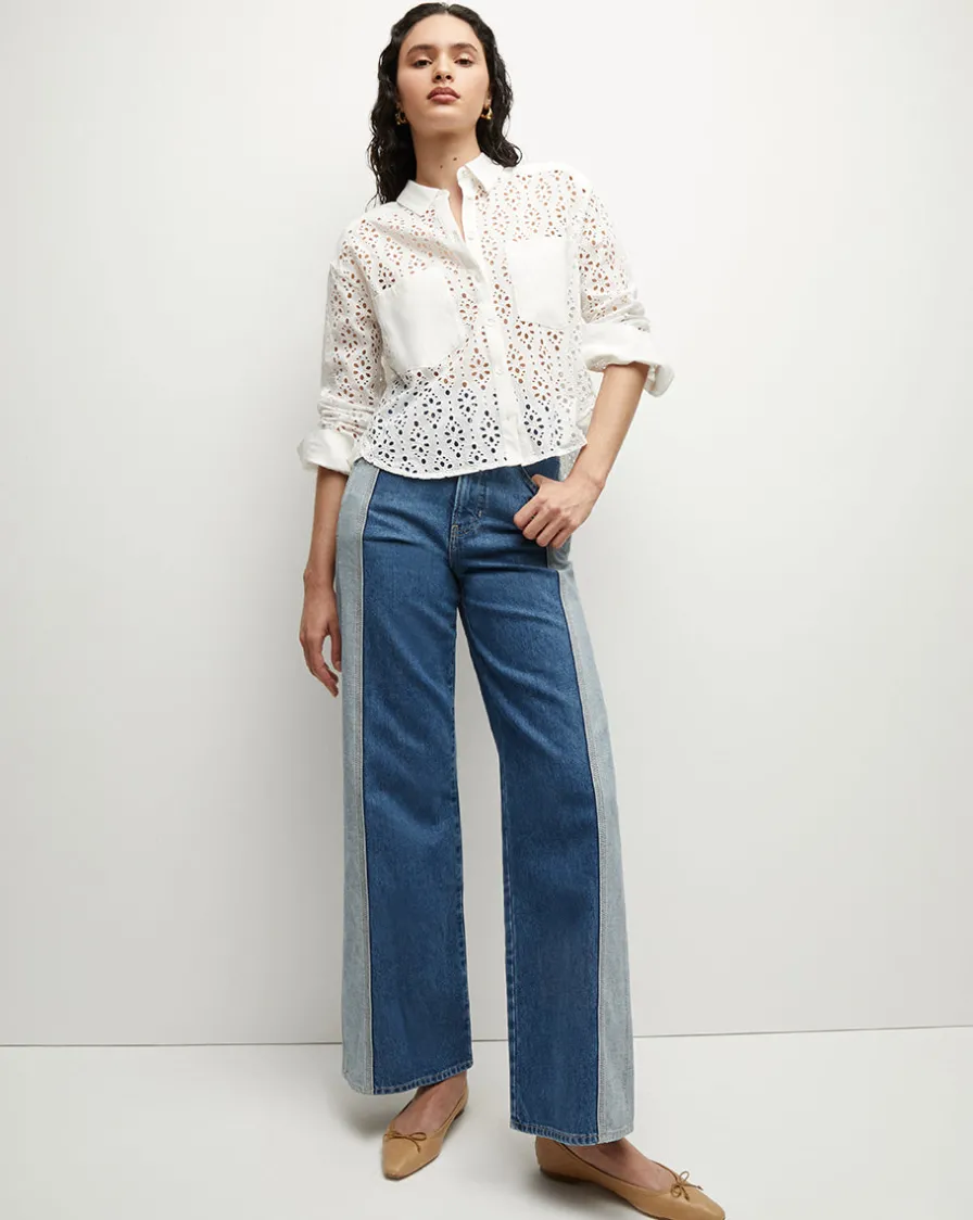 Veronica Beard Tops>Aderes Cotton Eyelet Shirt in