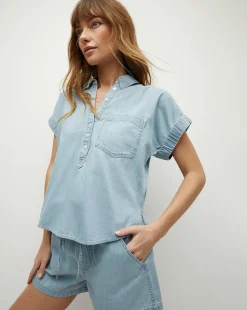 Veronica Beard Tops>Almera Chambray Button-Down Top in