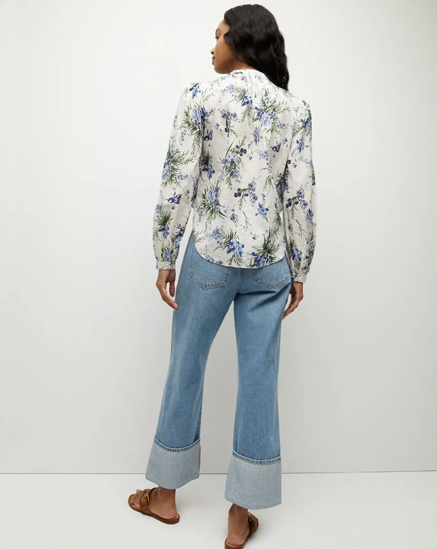 Veronica Beard Tops>Ashlynn Cotton Top in Off-White Multi