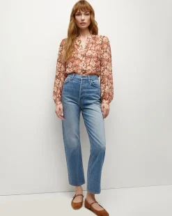 Veronica Beard Tops>Ashlynn Silk Top in Deep Ochre Multi