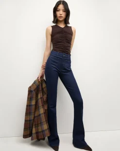 Veronica Beard Jeans>Beverly Patch-Pocket Skinny-Flare Jean in Rodeo Clean