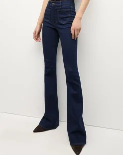 Veronica Beard Jeans>Beverly Patch-Pocket Skinny-Flare Jean in Rodeo Clean