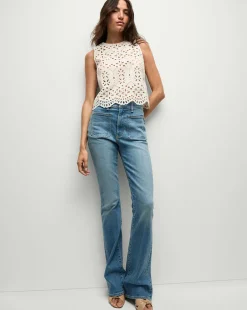 Veronica Beard Jeans>Beverly Patch-Pocket Skinny-Flare Jean in Seawater Stone
