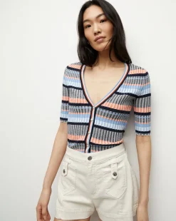 Veronica Beard Sweaters|Tops>Calliope Ribbed Cardigan in Blue Multi