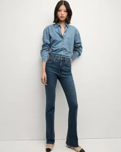 Veronica Beard Jeans|The Veronicas' Favorites>Cameron Bootcut Jean with Raw Hem in Dark Blue Denim