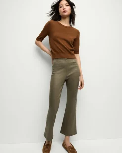 Veronica Beard Jeans>Carson Coated Off-Duty Kick-Flare Jean in Army High Gloss