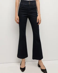 Veronica Beard Jeans>Carson Corset Waist Kick-Flare Jean in Indigo Rinse