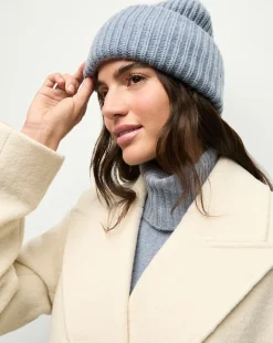 Veronica Beard Accessories|The Gift Guide>Cashmere Foldover Beanie in Smoke Blue