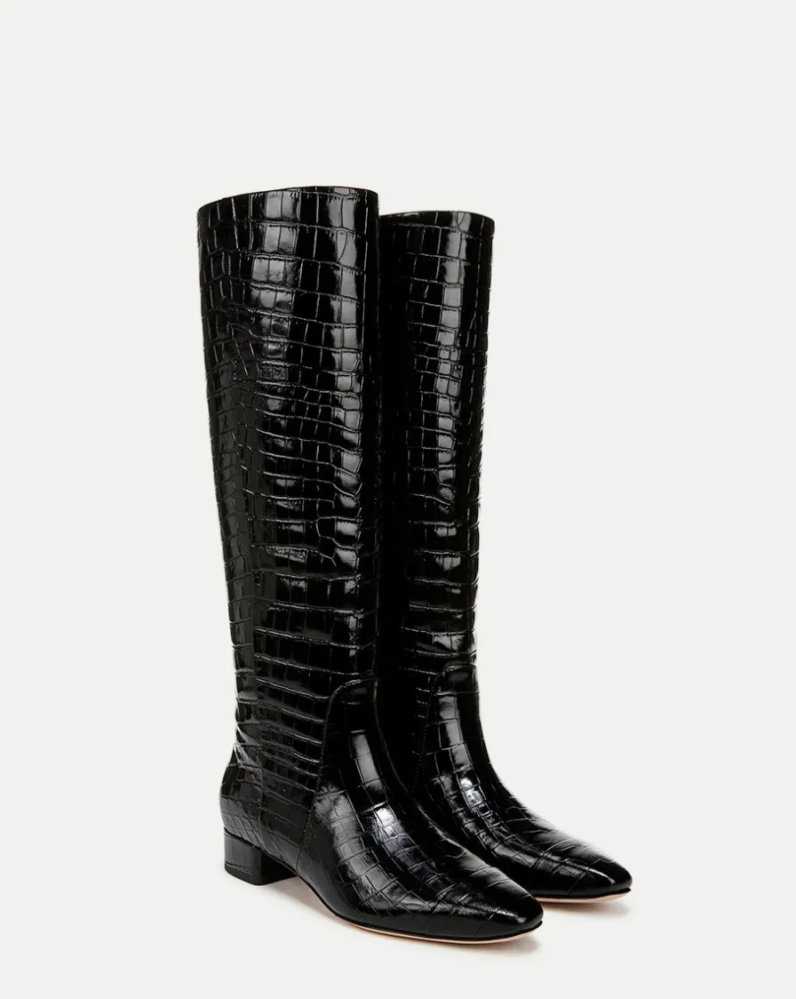 Veronica Beard Boots & Booties>Cecile Croc-Embossed Tall Boot in