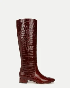 Veronica Beard Boots & Booties>Cecile Croc-Embossed Tall Boot Wide-Calf