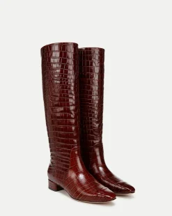 Veronica Beard Boots & Booties>Cecile Croc-Embossed Tall Boot Wide-Calf