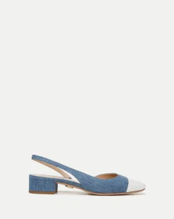 Veronica Beard Flats & Loafers>Cecile Denim Cap-Toe Slingback in