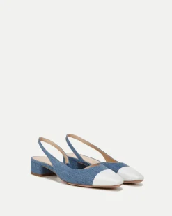 Veronica Beard Flats & Loafers>Cecile Denim Cap-Toe Slingback in