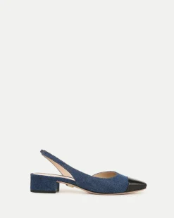 Veronica Beard Flats & Loafers>Cecile Denim Cap-Toe Slingback in