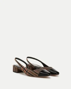 Veronica Beard Flats & Loafers>Cecile Plaid Cap-Toe Slingback in Camel Multi