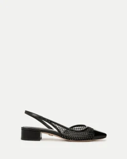 Veronica Beard Flats & Loafers|Party Dressing>Cecile Rhinestone Mesh Cap-Toe Slingback in Black Rhinestone