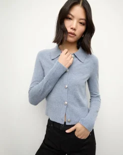 Veronica Beard Sweaters|Tops>Cheshire Cashmere Cardigan in Smoke Blue