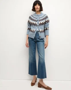 Veronica Beard Sweaters|Tops>Christina Fairisle Cardigan in Smoke Blue Multi