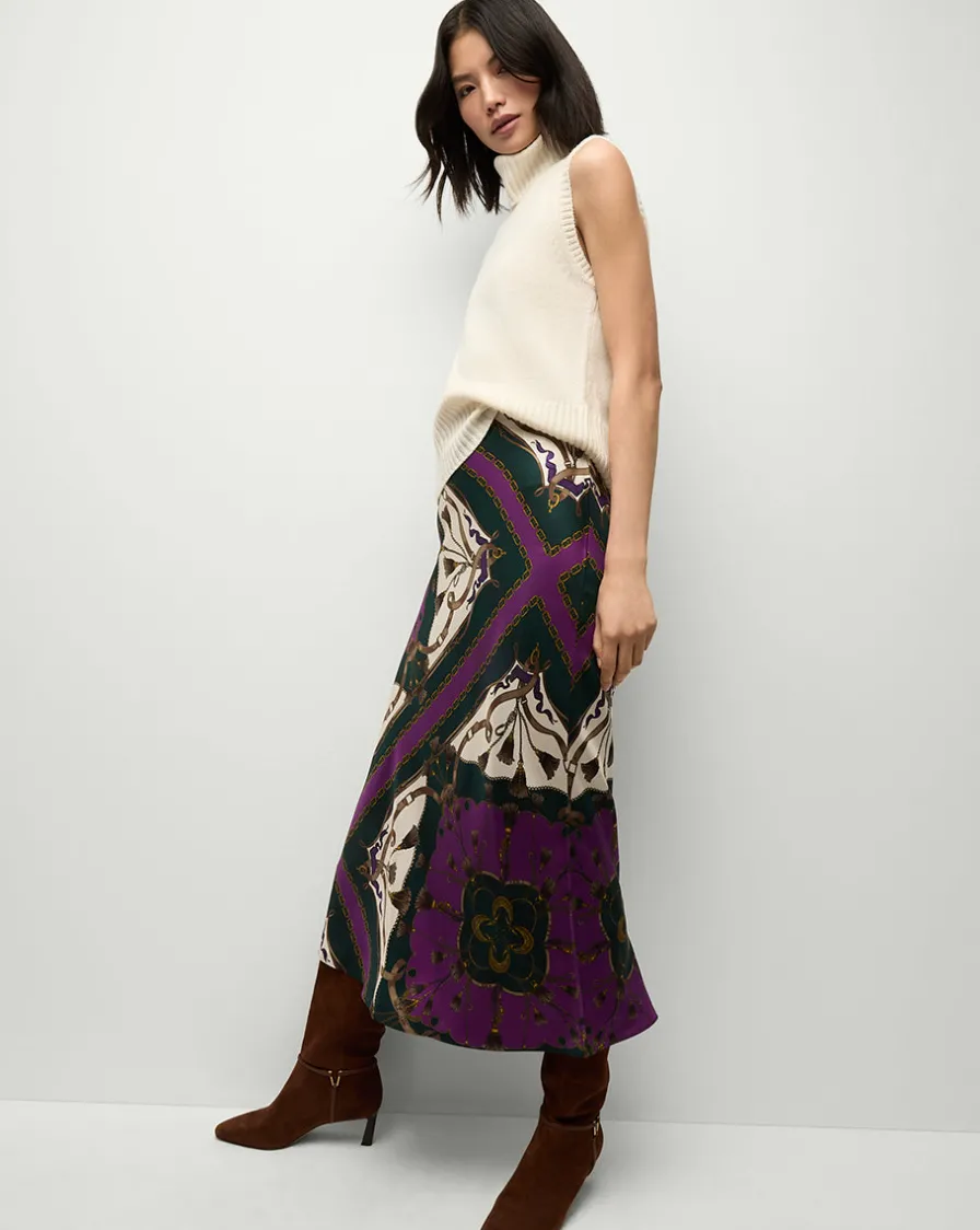 Veronica Beard Skirts & Shorts|Party Dressing>Clover Stretch-Silk Skirt in Pine Multi