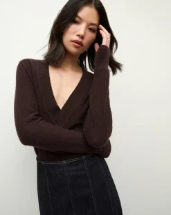 Veronica Beard Sweaters|Tops>Coleta V-Neck Cashmere Sweater in Dark Chocolate