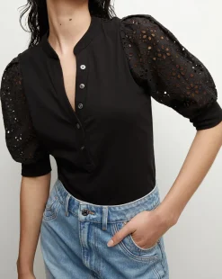 Veronica Beard Tops>Coralee Eyelet Puff-Sleeve Tee in