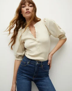 Veronica Beard Tops>Coralee Puff-Sleeve Tee in