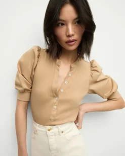 Veronica Beard Tops>Coralee Puff-Sleeve Tee in