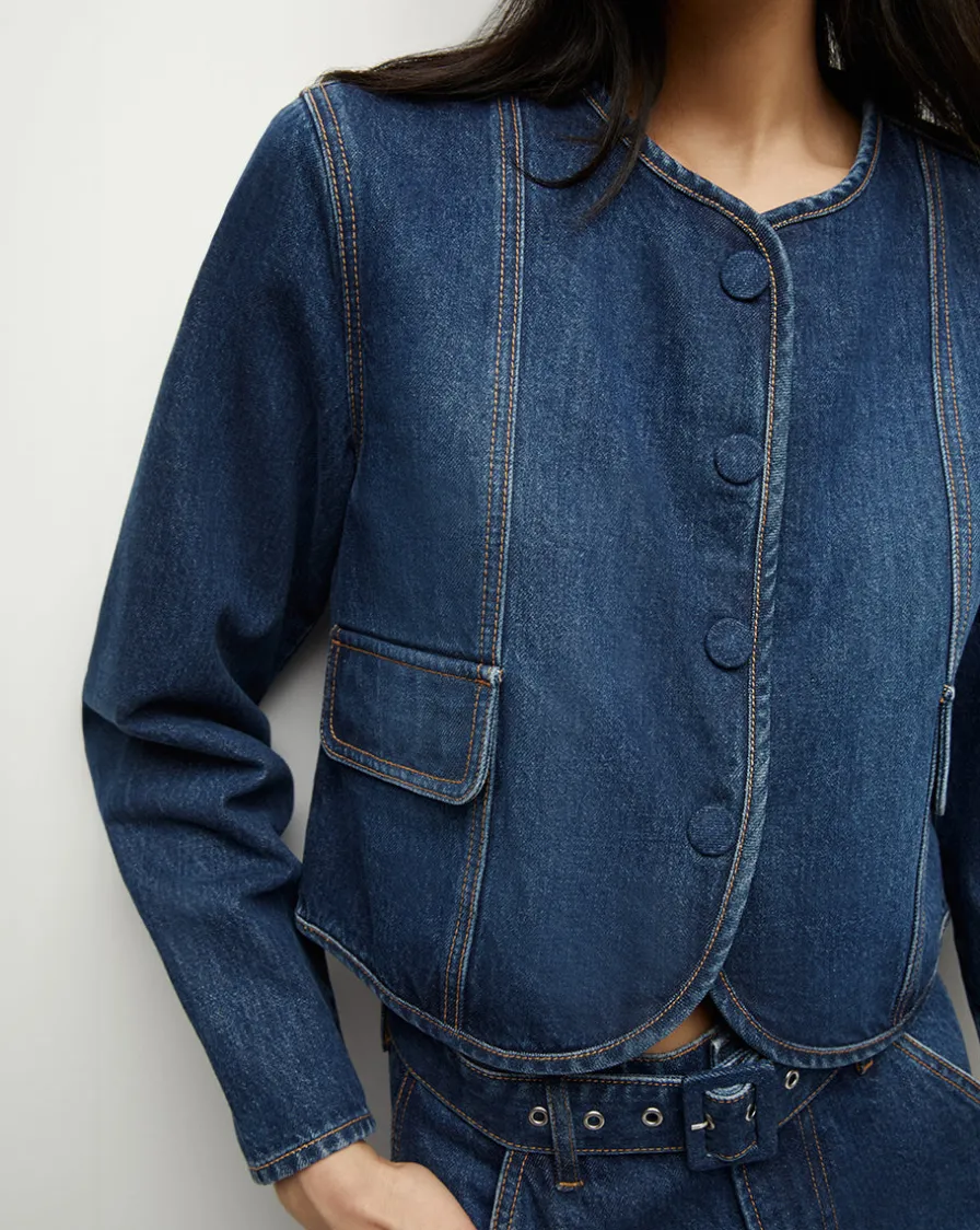 Veronica Beard Jackets & Outerwear>Cordell Denim Jacket in Dusted Oxford