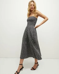 Veronica Beard Dresses>Cornelia Smocked Dress in Navy Multi