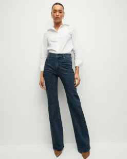 Veronica Beard Jeans|Party Dressing>Crosbie Rhinestone Wide-Leg Jean in Indigo Rinse