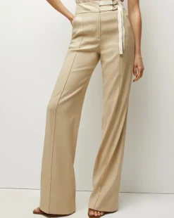 Veronica Beard Pants>Cruz Stretch-Linen Pants in Stone Khaki