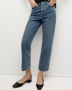 Veronica Beard Jeans>Daniela Cropped Straight-Leg Jean in Blue