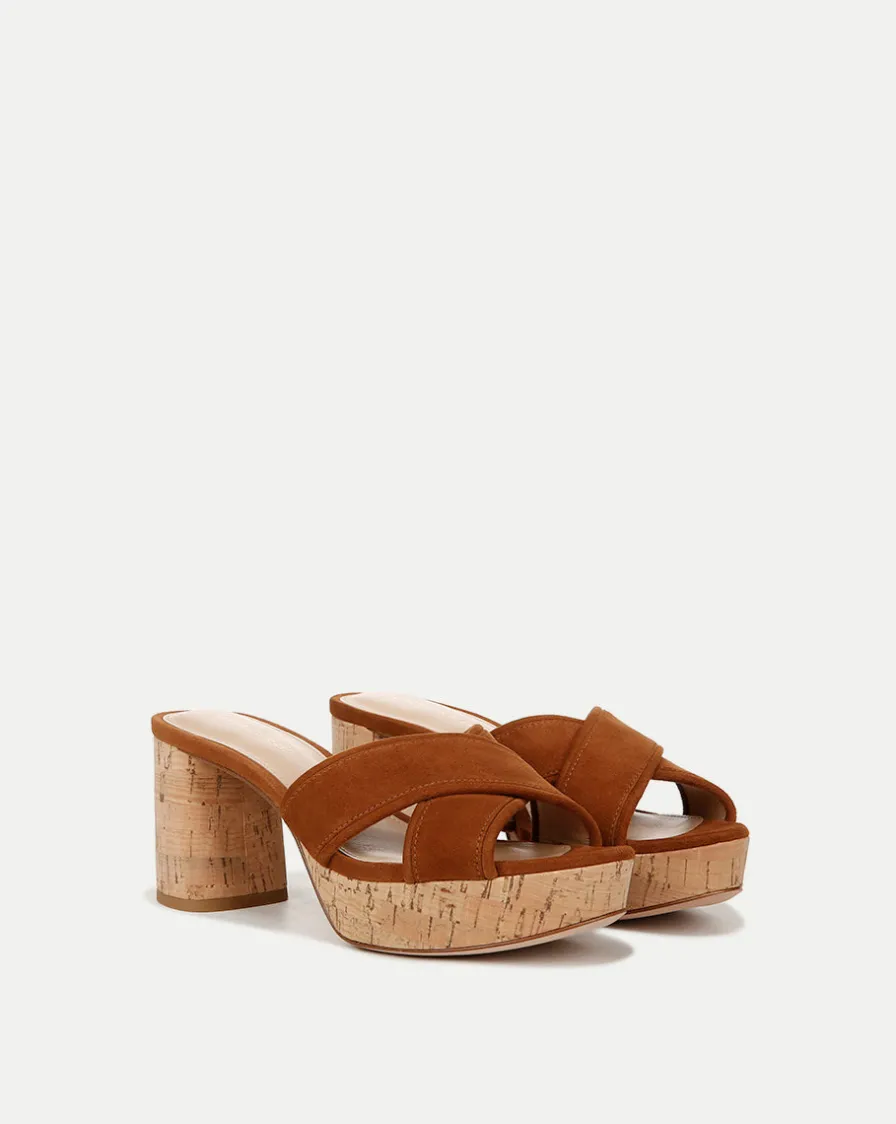 Veronica Beard Sandals>Dory Brown Block Cork-Heel Sandal