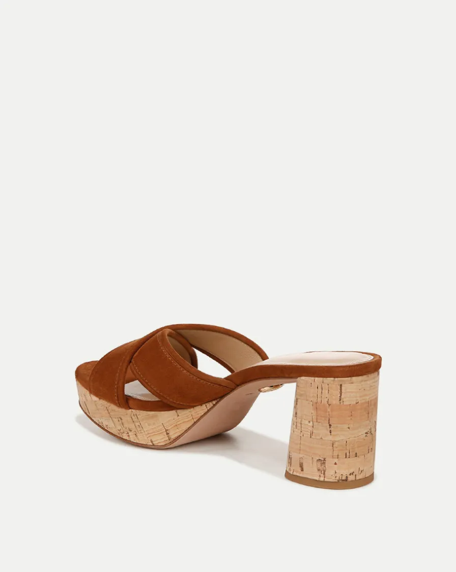Veronica Beard Sandals>Dory Brown Block Cork-Heel Sandal