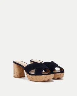 Veronica Beard Sandals>Dory Blue Block-Heel Sandal