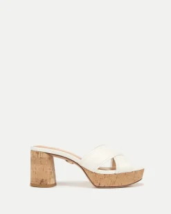 Veronica Beard Sandals>Dory White Cork Block-Heel Sandal