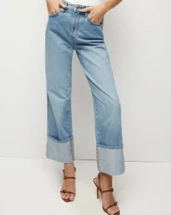 Veronica Beard Jeans>Dylan Cuffed Straight-Leg Jean in Silverwood Blue