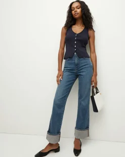 Veronica Beard Jeans>Dylan Cuffed Straight-Leg Jean in