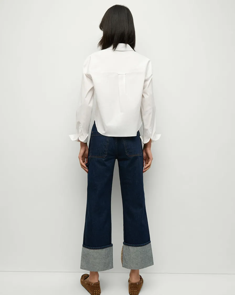 Veronica Beard Jeans>Dylan Cuffed Straight-Leg Jeans in Indigo Denim
