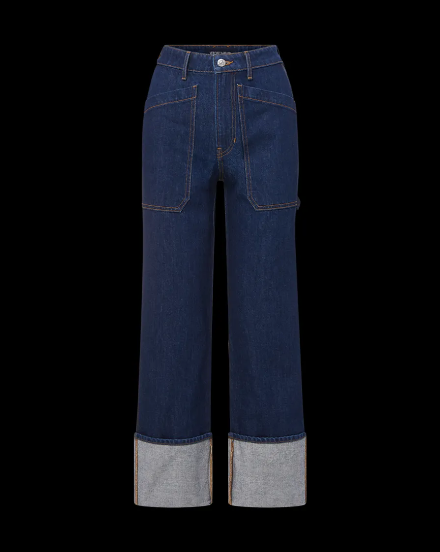 Veronica Beard Jeans>Dylan Cuffed Straight-Leg Jeans in Indigo Denim