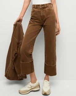 Veronica Beard Jeans|Pants>Dylan Cuffed Twill Straight-Leg Pants in Brown