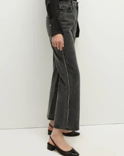 Veronica Beard Jeans|Party Dressing>Dylan Rhinestone-Stripe Straight-Leg Jean in Washed Black