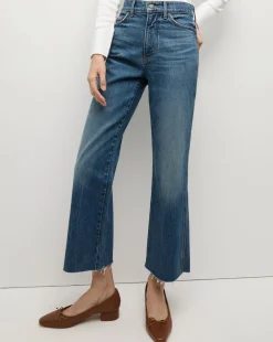 Veronica Beard Jeans>Dylan Straight-Leg Raw Hem Jean in Evening Dusk