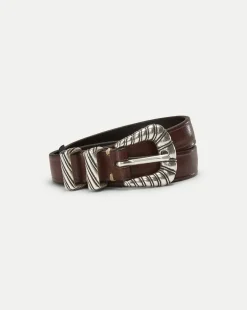 Veronica Beard Accessories>Elsa Leather Belt in Dark Brown