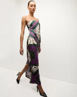 Veronica Beard Dresses|The Veronicas' Favorites>Flora Silk Strapless Maxi Dress in Green & Purple