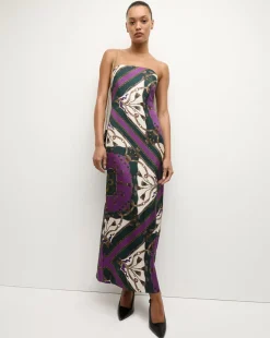 Veronica Beard Dresses|The Veronicas' Favorites>Flora Silk Strapless Maxi Dress in Green & Purple
