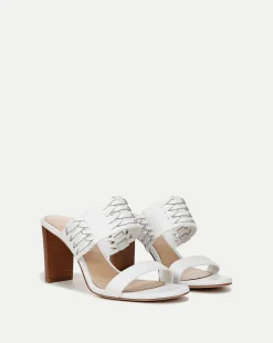 Veronica Beard Sandals>Georgie White Woven Leather Heeled Sandal