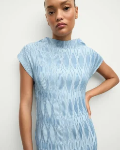 Veronica Beard Dresses>Gramercy Pleated Dress in Blue Sky